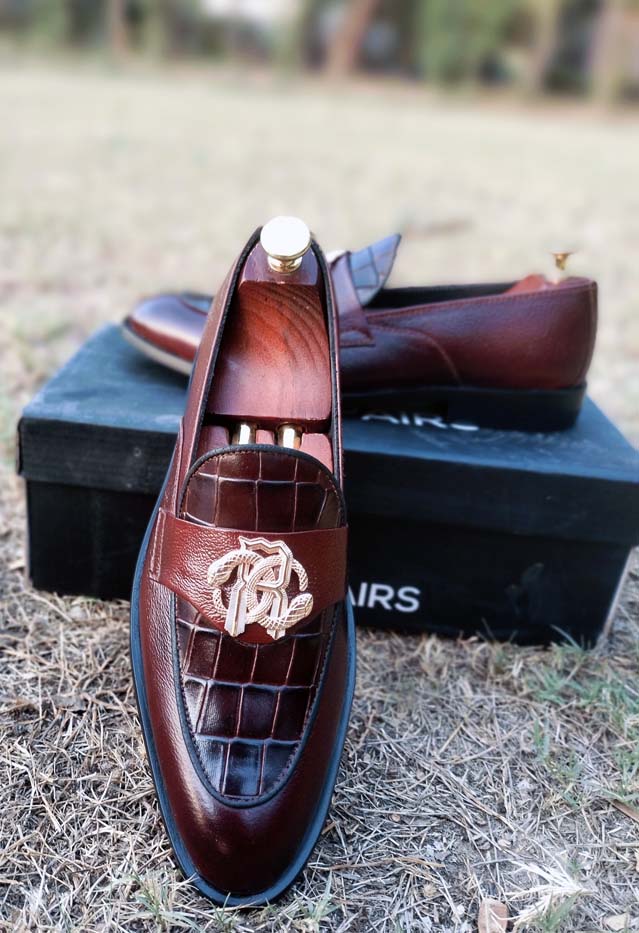 Croc brown mild leather show -Sku 7777 with rubbur sole