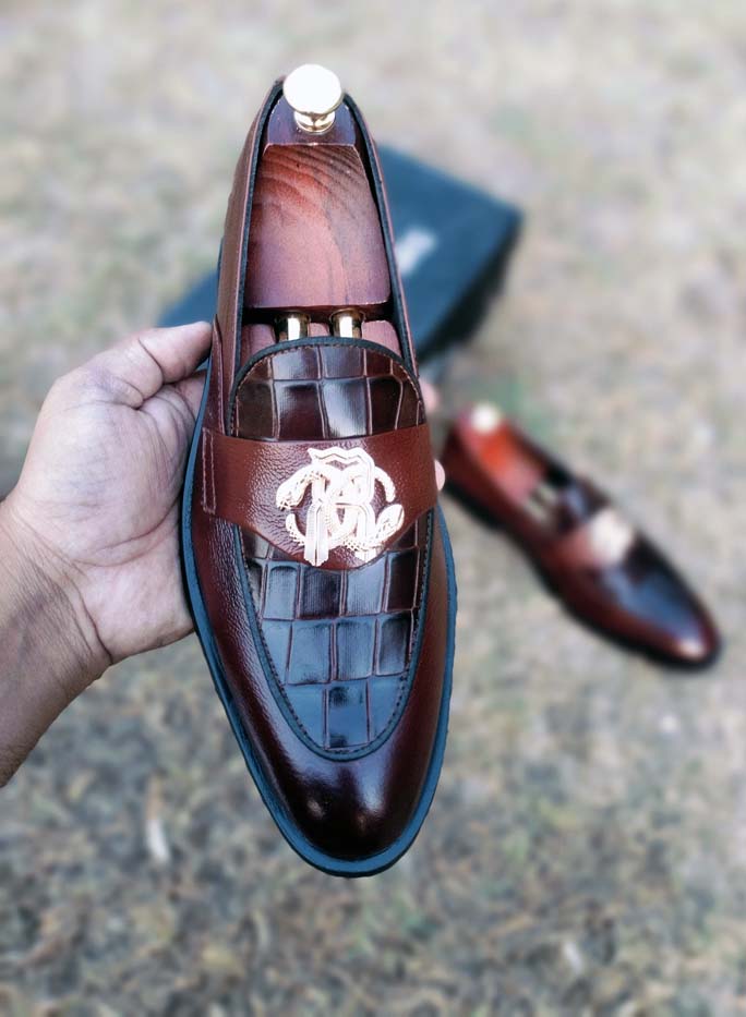 Croc brown mild leather show -Sku 7777 with rubbur sole