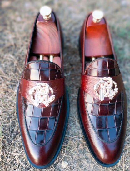 Croc brown mild leather show  -Sku 7777 with rubbur sole